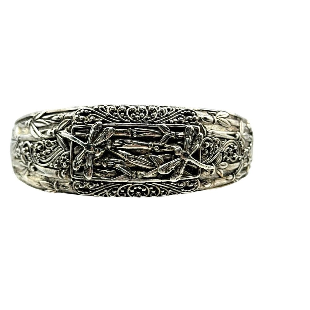 Sarda Sterling Silver Dragonfly Cuff Bracelet Detailed Designer 7.75in 39.4 Gram